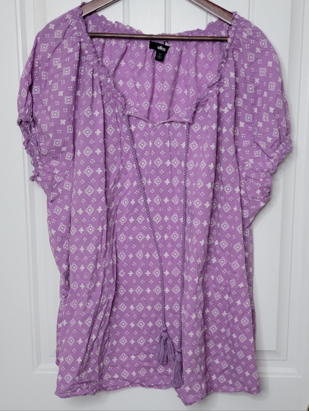 Ellos Lavender Printed Women's Peasant Top